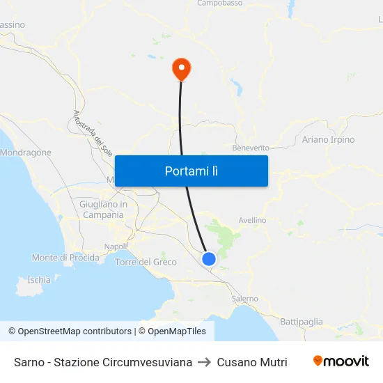 Sarno - Stazione Circumvesuviana to Cusano Mutri map