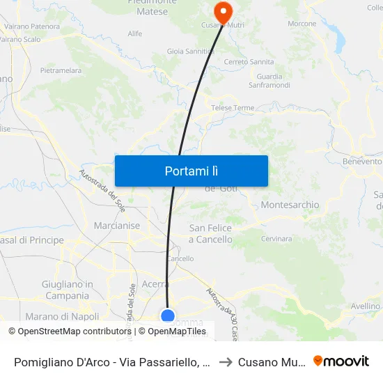 Pomigliano D'Arco - Via Passariello, 84 to Cusano Mutri map