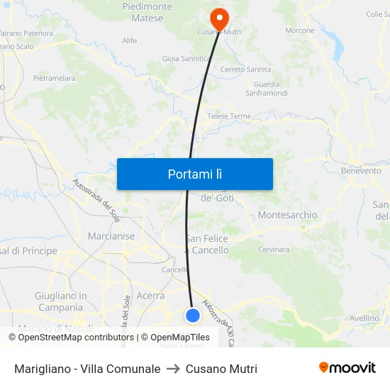 Marigliano - Villa Comunale to Cusano Mutri map