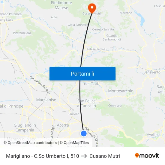 Marigliano - C.So Umberto I, 510 to Cusano Mutri map