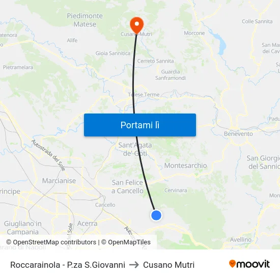 Roccarainola - P.za S.Giovanni to Cusano Mutri map
