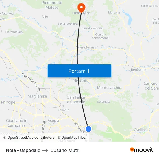 Nola - Ospedale to Cusano Mutri map