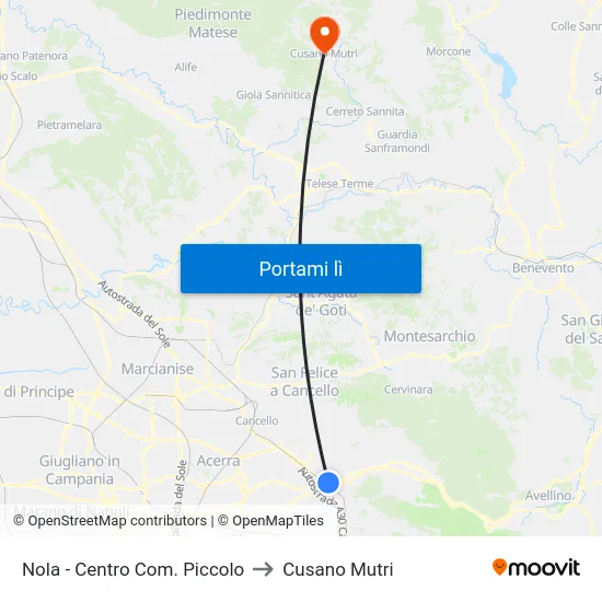 Nola - Centro Com. Piccolo to Cusano Mutri map
