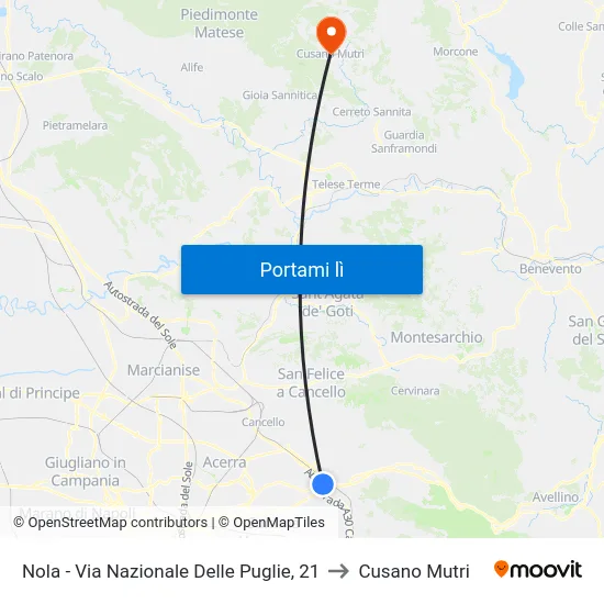 Nola - Via Nazionale Delle Puglie, 21 to Cusano Mutri map