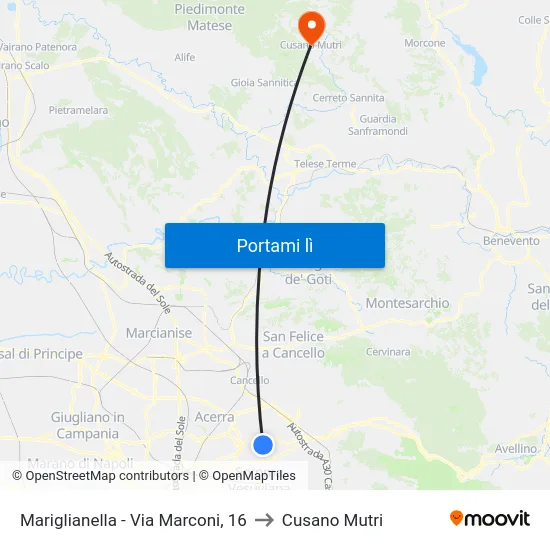Mariglianella - Via Marconi, 16 to Cusano Mutri map