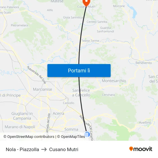 Nola - Piazzolla to Cusano Mutri map