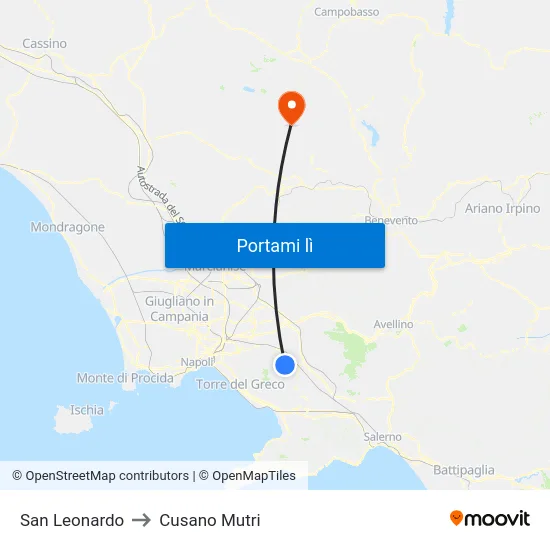 San Leonardo to Cusano Mutri map