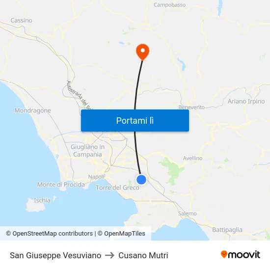 San Giuseppe Vesuviano to Cusano Mutri map