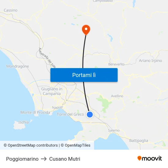Poggiomarino to Cusano Mutri map