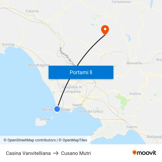 Casina Vanvitelliana to Cusano Mutri map