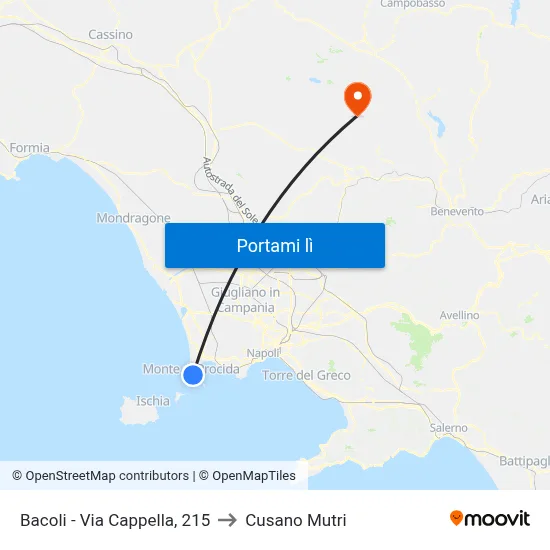 Bacoli - Via Cappella, 215 to Cusano Mutri map
