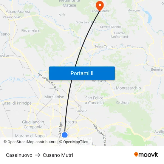 Casalnuovo to Cusano Mutri map