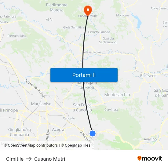 Cimitile to Cusano Mutri map