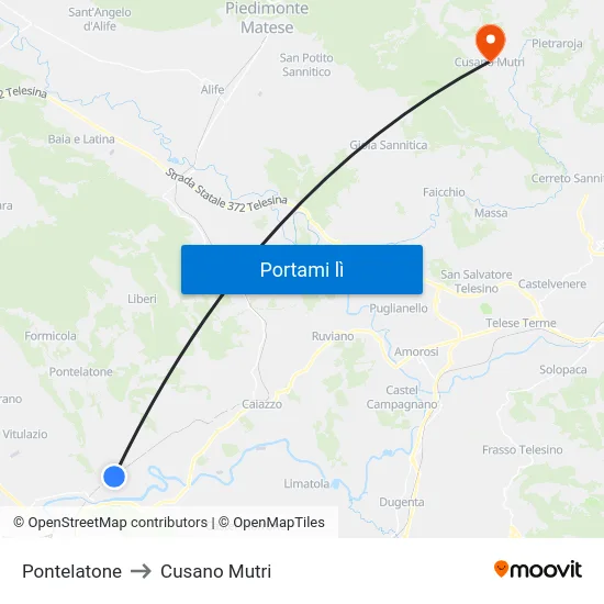 Pontelatone to Cusano Mutri map