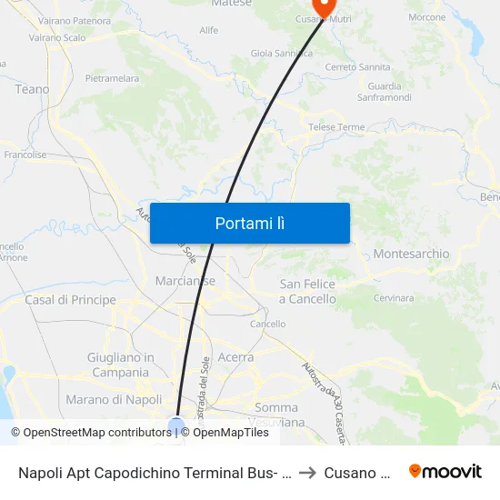 Napoli Apt Capodichino Terminal Bus- Partenze to Cusano Mutri map