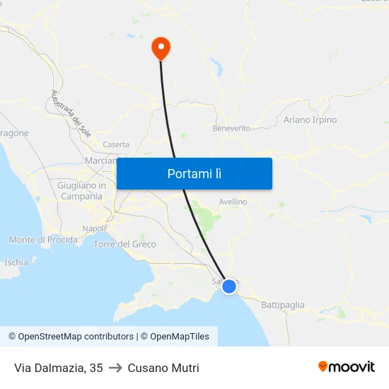 Via Dalmazia, 35 to Cusano Mutri map