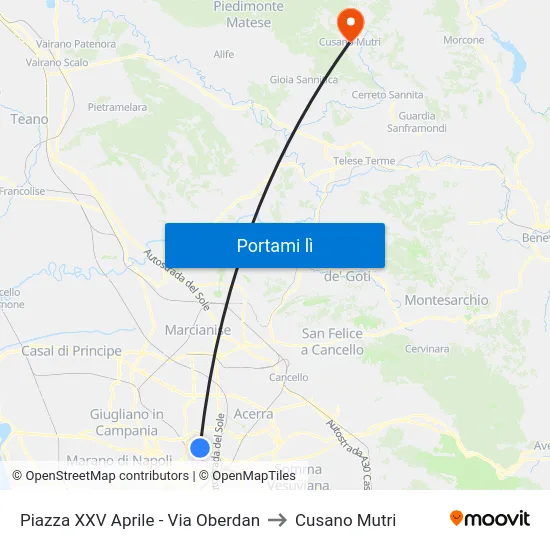 Piazza XXV Aprile - Via Oberdan to Cusano Mutri map