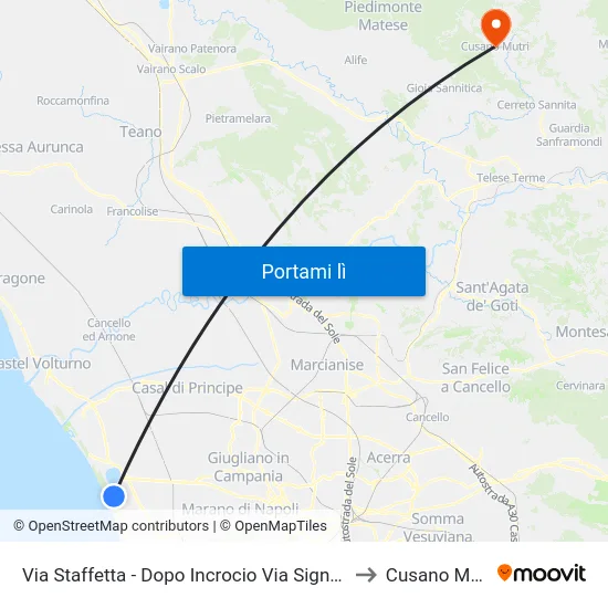 Via Staffetta - Dopo Incrocio Via Signorelle to Cusano Mutri map