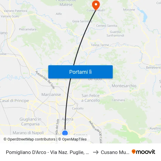 Pomigliano D'Arco - Via Naz. Puglie, 268 to Cusano Mutri map