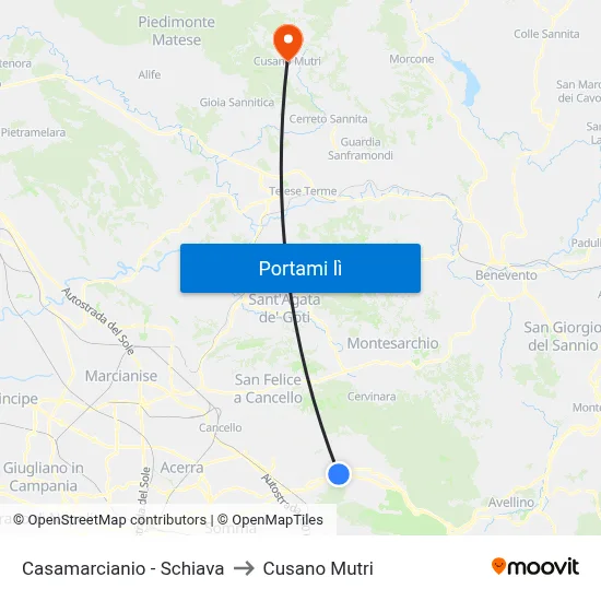 Casamarcianio - Schiava to Cusano Mutri map