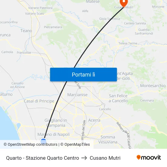 Quarto - Stazione Quarto Centro to Cusano Mutri map