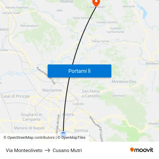 Via Monteoliveto to Cusano Mutri map