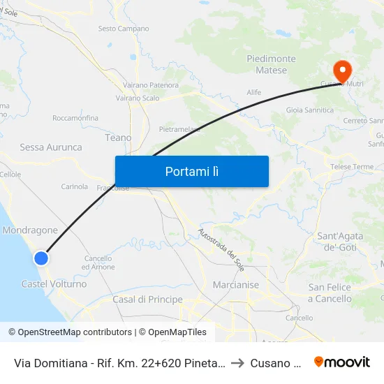 Via Domitiana - Rif. Km. 22+620 Pineta Prisconte to Cusano Mutri map