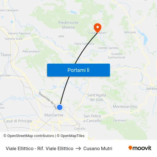 Viale Ellittico - Rif. Viale Ellittico to Cusano Mutri map