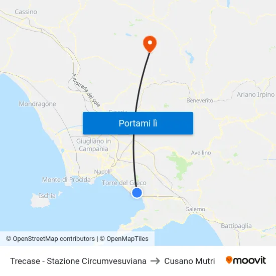 Trecase - Stazione Circumvesuviana to Cusano Mutri map