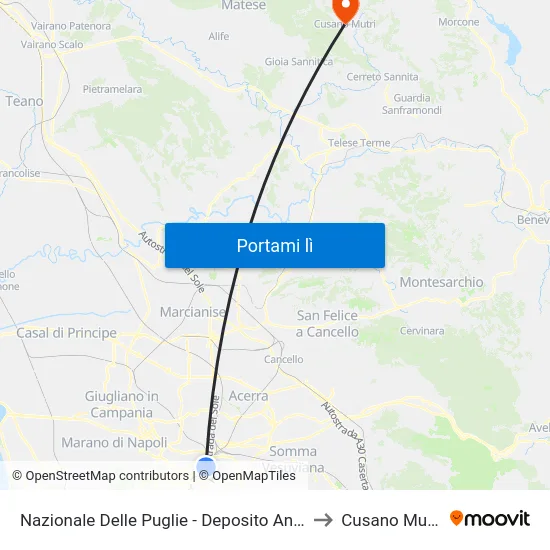 Nazionale Delle Puglie - Deposito Anm to Cusano Mutri map