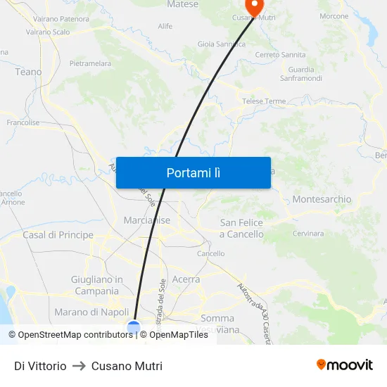 Di Vittorio to Cusano Mutri map