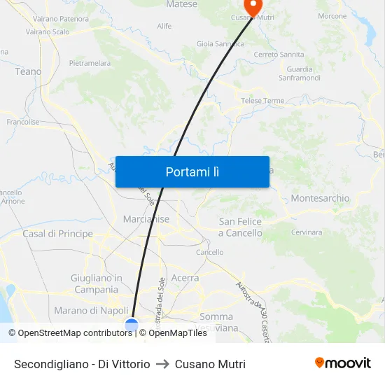 Secondigliano - Di Vittorio to Cusano Mutri map