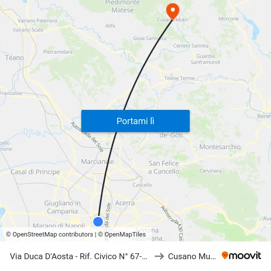 Via Duca D'Aosta - Rif. Civico N° 67-69 to Cusano Mutri map