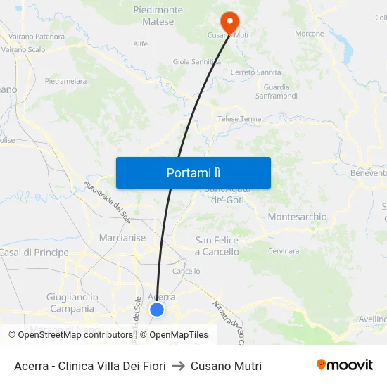 Acerra - Clinica Villa Dei Fiori to Cusano Mutri map