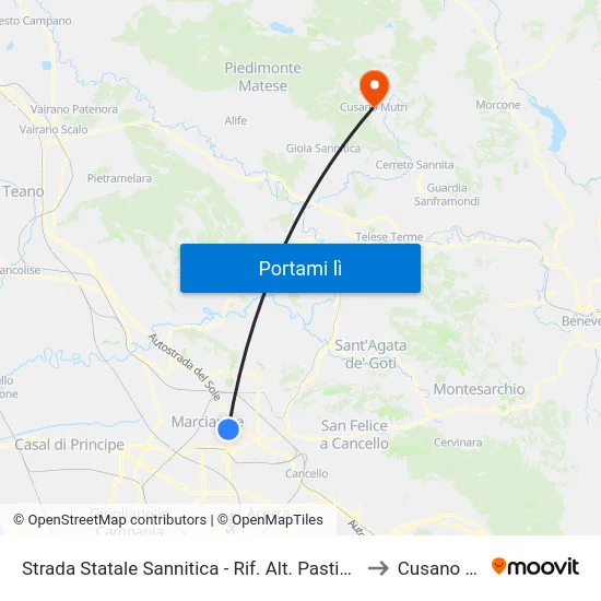 Strada Statale Sannitica - Rif. Alt. Pastificio Monsurrò to Cusano Mutri map