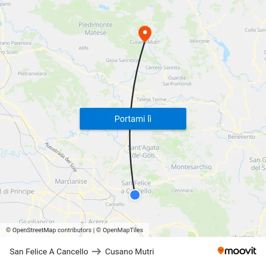 San Felice A Cancello to Cusano Mutri map