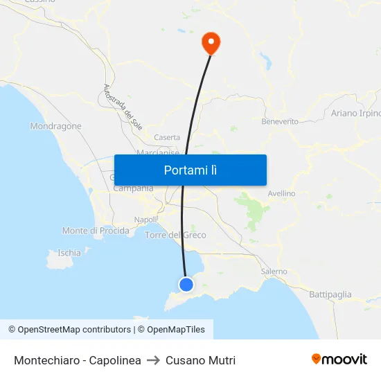 Montechiaro - Capolinea to Cusano Mutri map