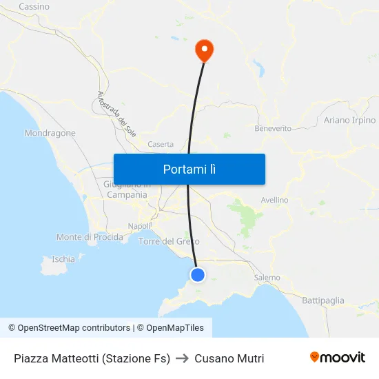 Piazza Matteotti (Stazione Fs) to Cusano Mutri map