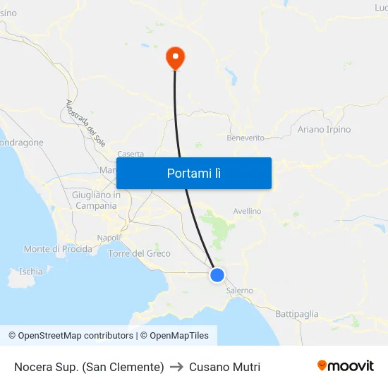 Nocera Sup. (San Clemente) to Cusano Mutri map