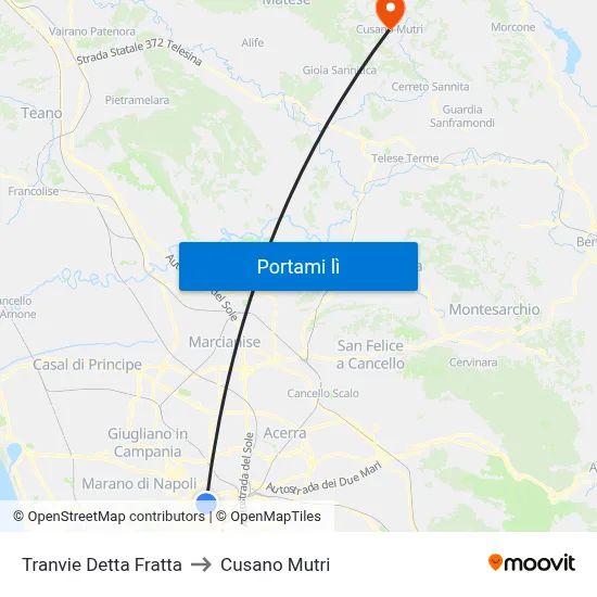 Tranvie Detta Fratta to Cusano Mutri map
