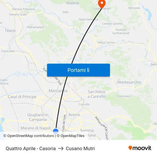 Quattro Aprile - Casoria to Cusano Mutri map
