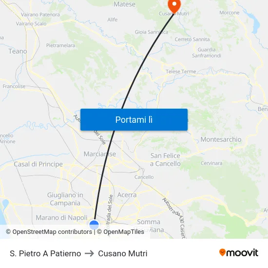 S. Pietro A Patierno to Cusano Mutri map