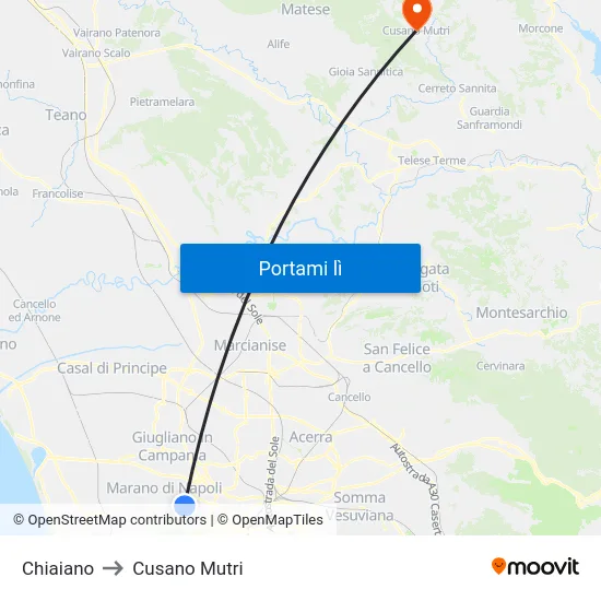 Chiaiano to Cusano Mutri map
