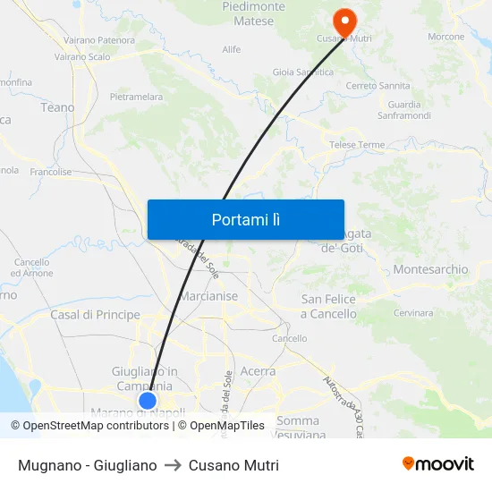 Mugnano - Giugliano to Cusano Mutri map