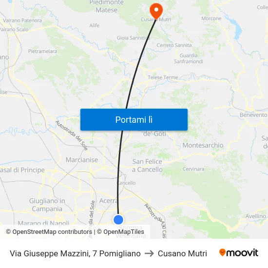 Via Giuseppe Mazzini, 7 Pomigliano to Cusano Mutri map