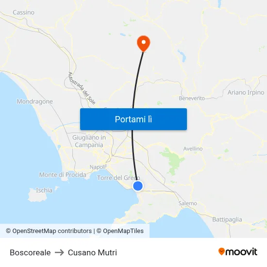 Boscoreale to Cusano Mutri map