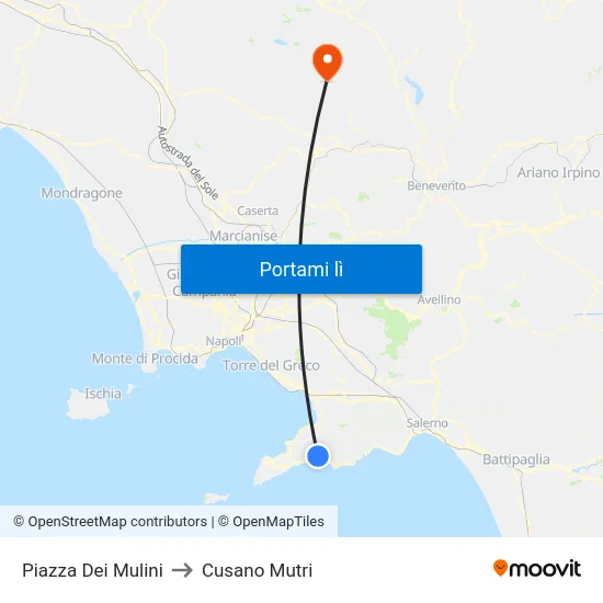 Piazza Dei Mulini to Cusano Mutri map