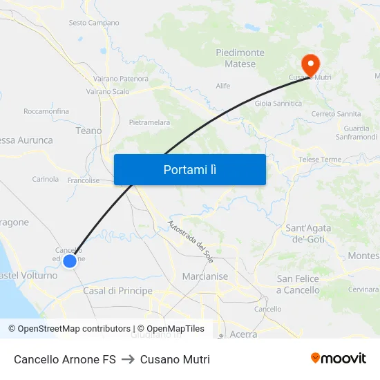 Cancello Arnone FS to Cusano Mutri map