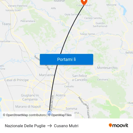 Nazionale Delle Puglie to Cusano Mutri map