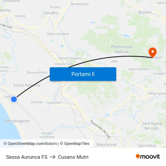 Sessa Aurunca FS to Cusano Mutri map